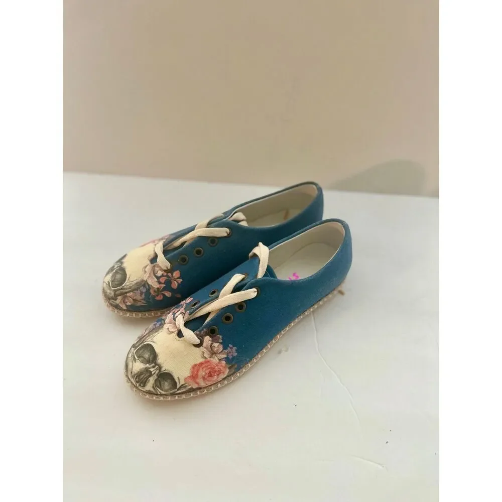 Streetfly Halloween Skull espadrille Oxford Dress Shoes, size 7, NIB